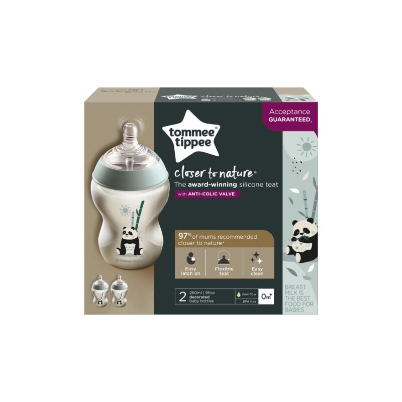 Tommee Tippee Closer To Nature 2 Decorated Panda Bottles 260ml - 2 Pack (5214)