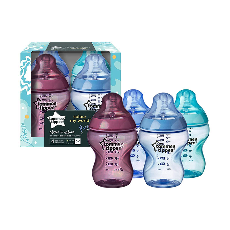 Tommee Tippee Colour My World Pacific 4pcs Baby Bottles 260ml - 0+ (5887)