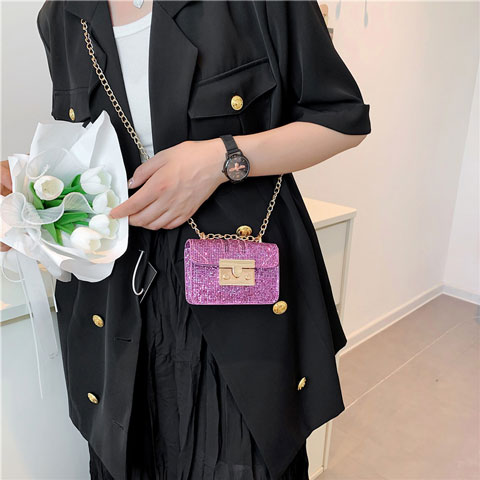 Trendy Square Shape Shiny Mini Crossbody Bag With Chain