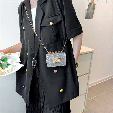 Trendy Square Shape Shiny Mini Crossbody Bag With Chain