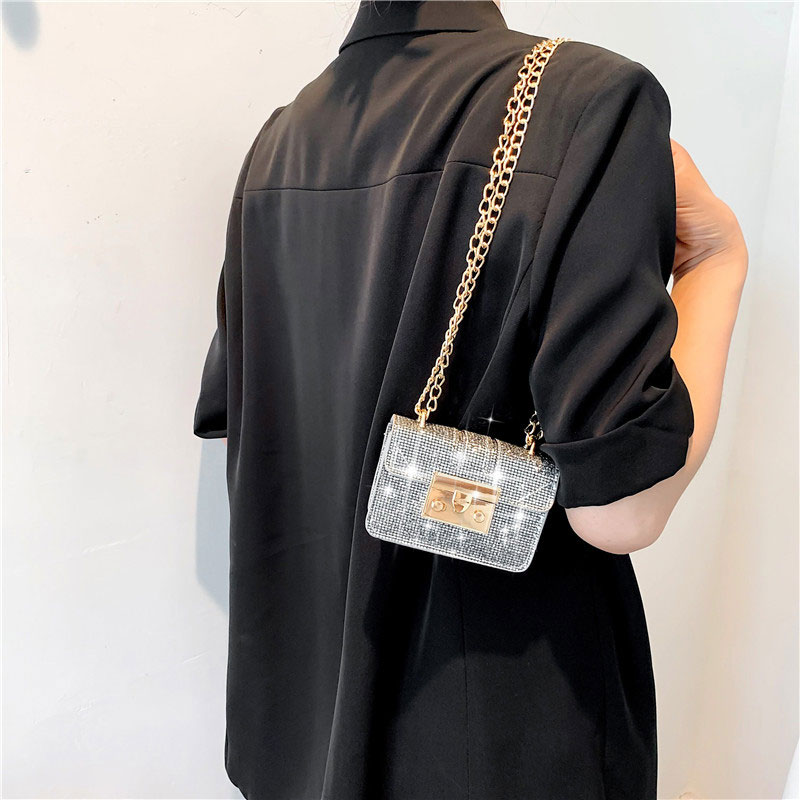 Trendy Square Shape Shiny Mini Crossbody Bag With Chain