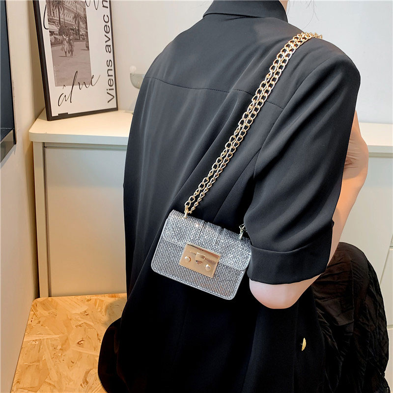 Trendy Square Shape Shiny Mini Crossbody Bag With Chain