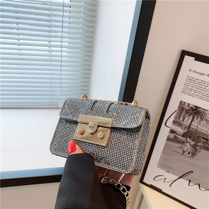 Trendy Square Shape Shiny Mini Crossbody Bag With Chain