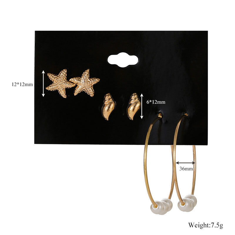 Trendy Starfish Pearl Hoop Earrings Set - 3 Pairs (59)