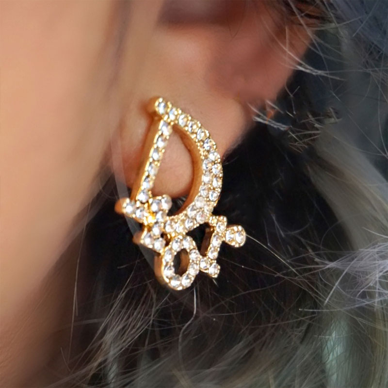 Trendy Stone Stud Letter Earrings (301031)