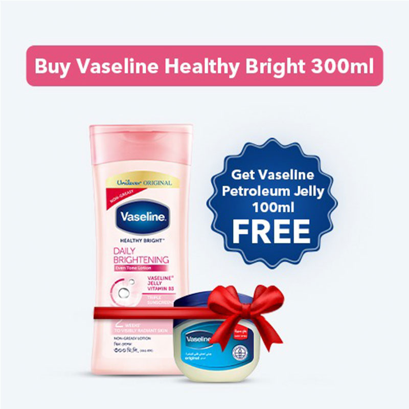 Vaseline Healthy Bright Daily Brightening Lotion 300ml With Free (Vaseline Original Healing Jelly 100ml)
