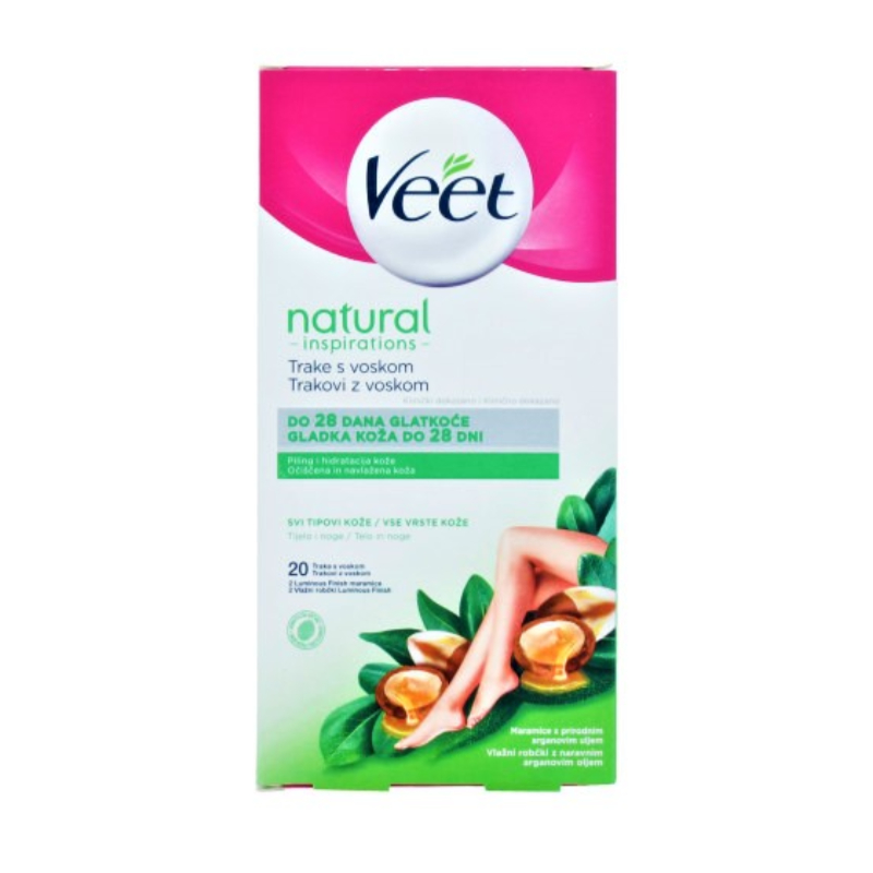 Veet Natural Inspirations Wax Strips For All Skin Types With Argan Oil - 20 Wax Strips