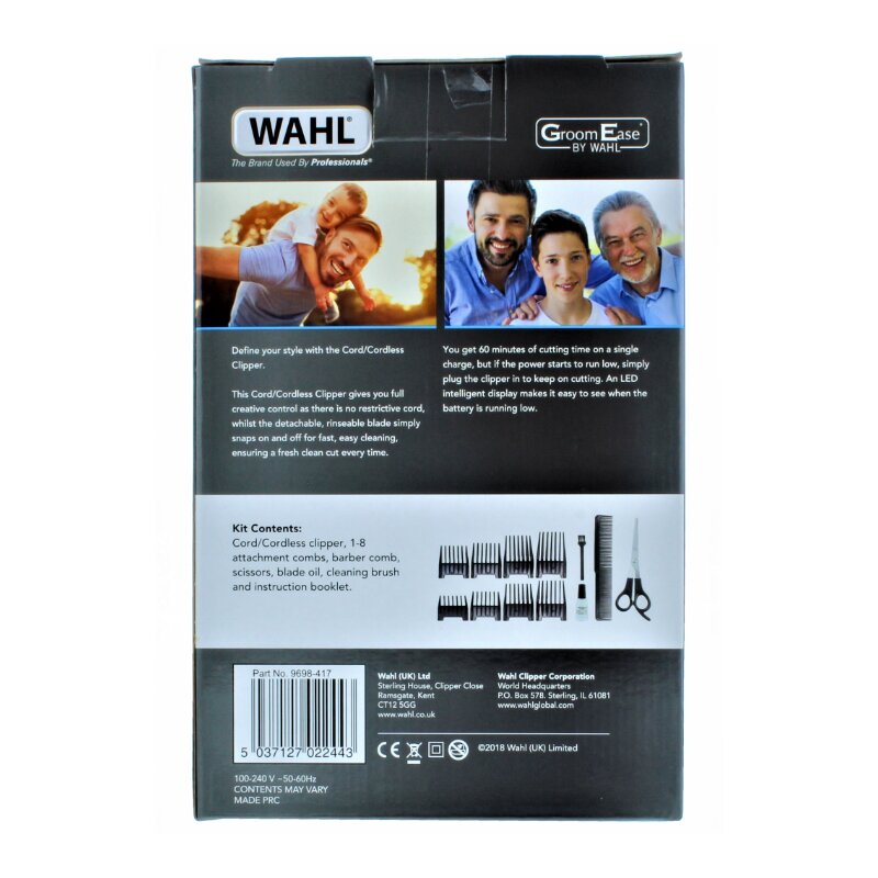 Wahl Groom Ease Cord/Cordless Hair Clipper 13 Piece Kit