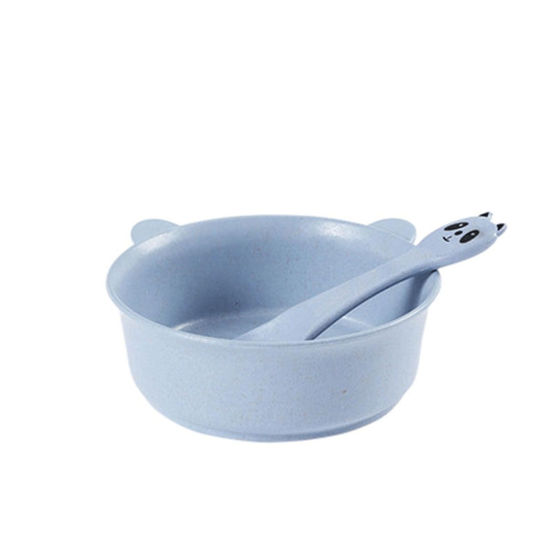 Wheat Straw Cartoon Bear Bowl Spoon Set - Blue