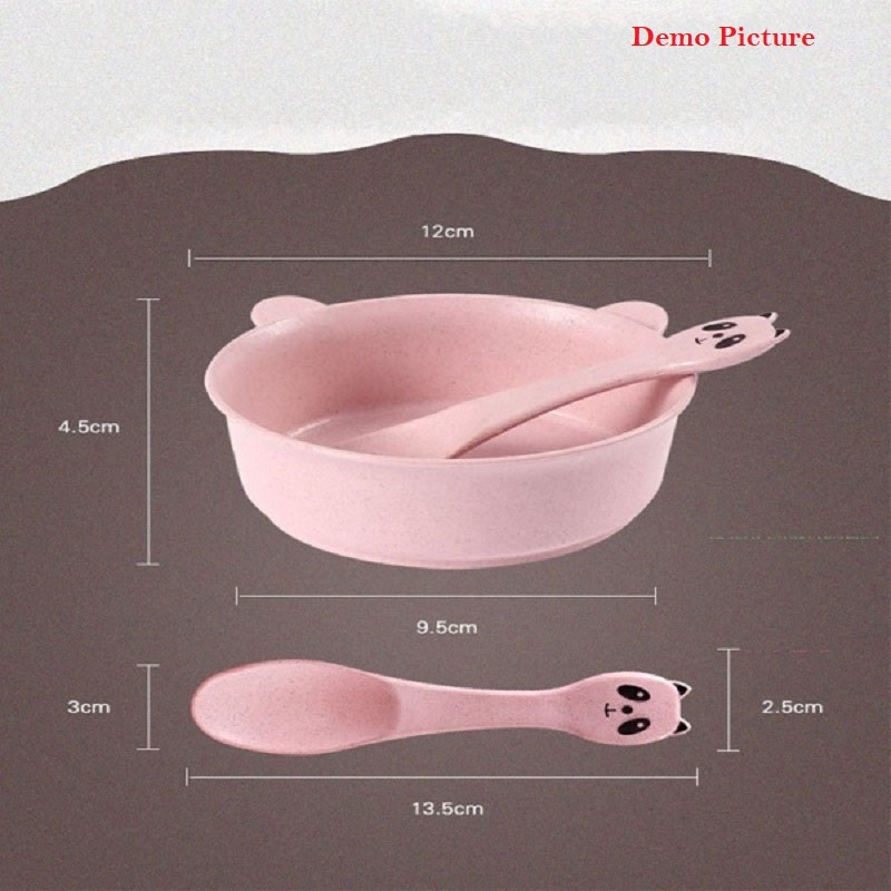 Wheat Straw Cartoon Bear Bowl Spoon Set - Green