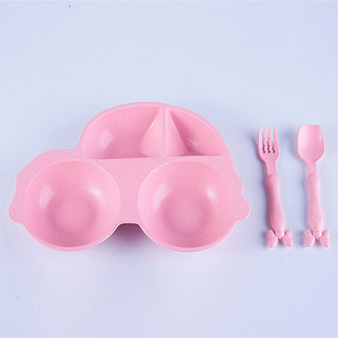 Wheat Straw Cartoon Car Partition Plate - Pink