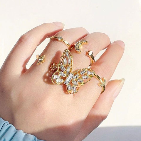 Women Crystal Butterfly Ring Set