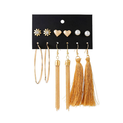 Women's Pearl Rhinestones Earrings Set - 6 Pairs