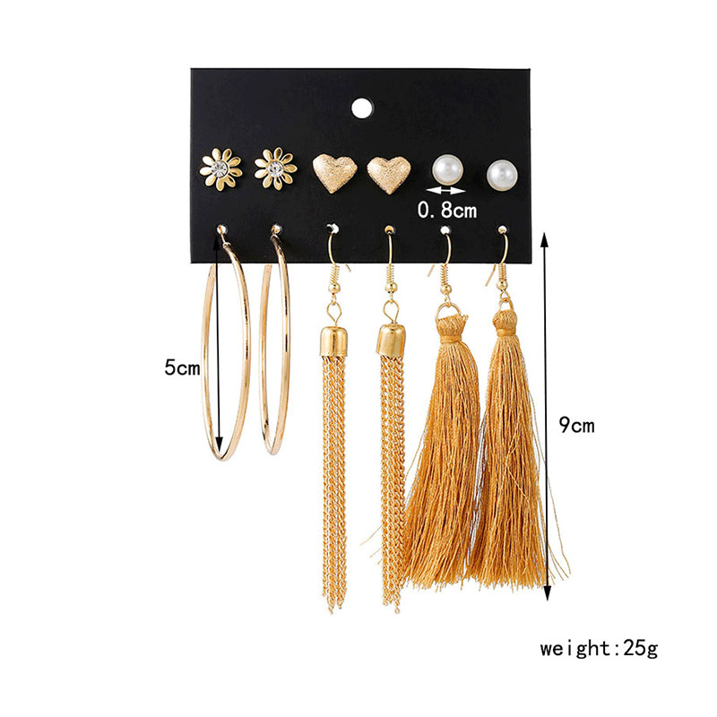 Women's Pearl Rhinestones Earrings Set - 6 Pairs