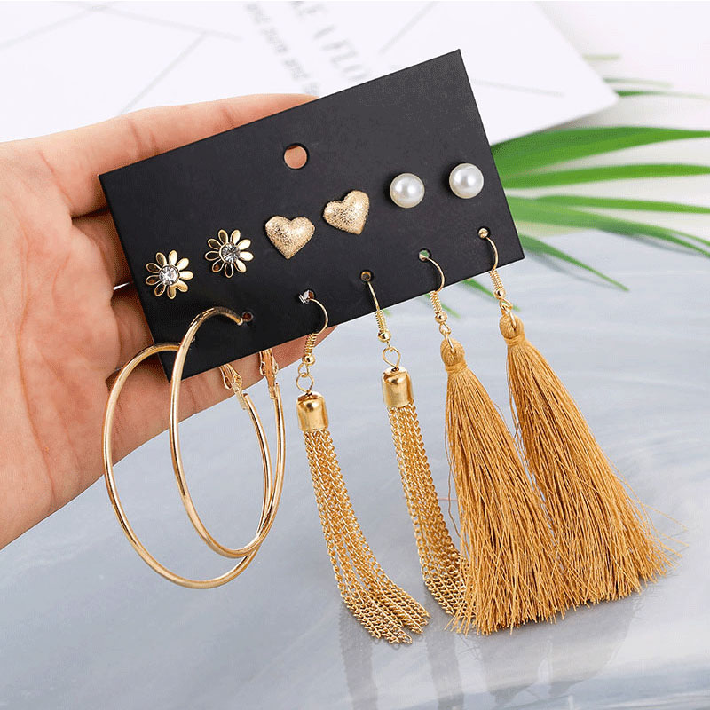 Women's Pearl Rhinestones Earrings Set - 6 Pairs