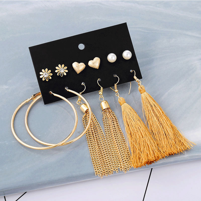Women's Pearl Rhinestones Earrings Set - 6 Pairs