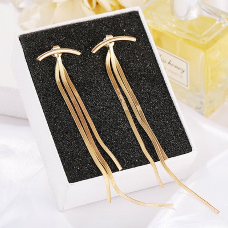 Womens Simple Snake Bone Tassel Metal Long Earrings (20146)