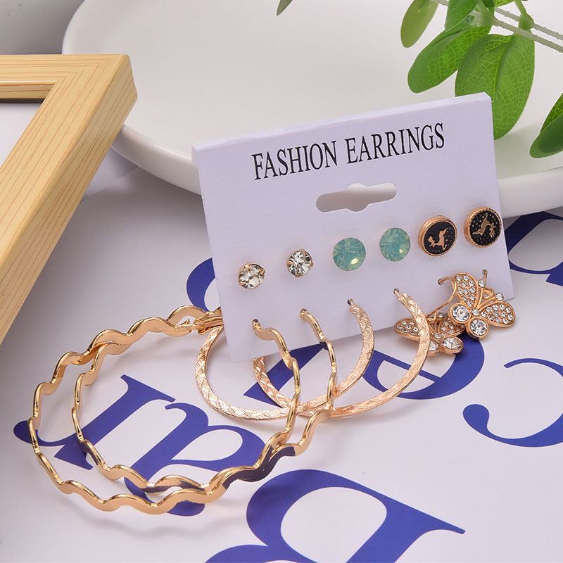 Women's Trendy Exaggerated Wave Earrings Set - 6 Pairs (50)