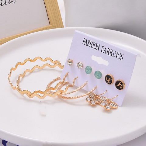 Women's Trendy Exaggerated Wave Earrings Set - 6 Pairs (50)