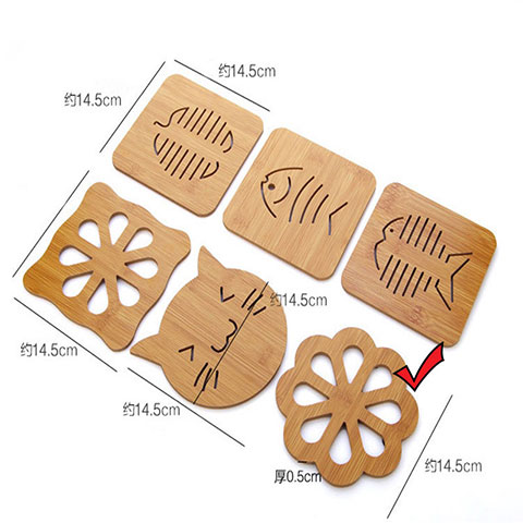 Wooden Potholder Non Slip Table Mat - Flower