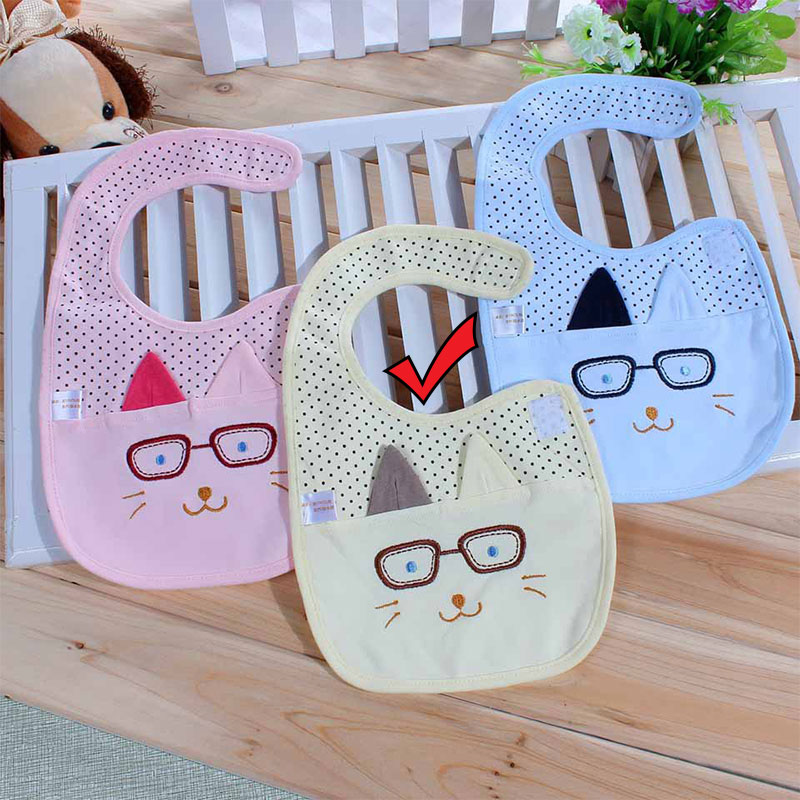 Yi Daier Baby Cat with Eyes Cartoon Waterproof Bib - Yellow